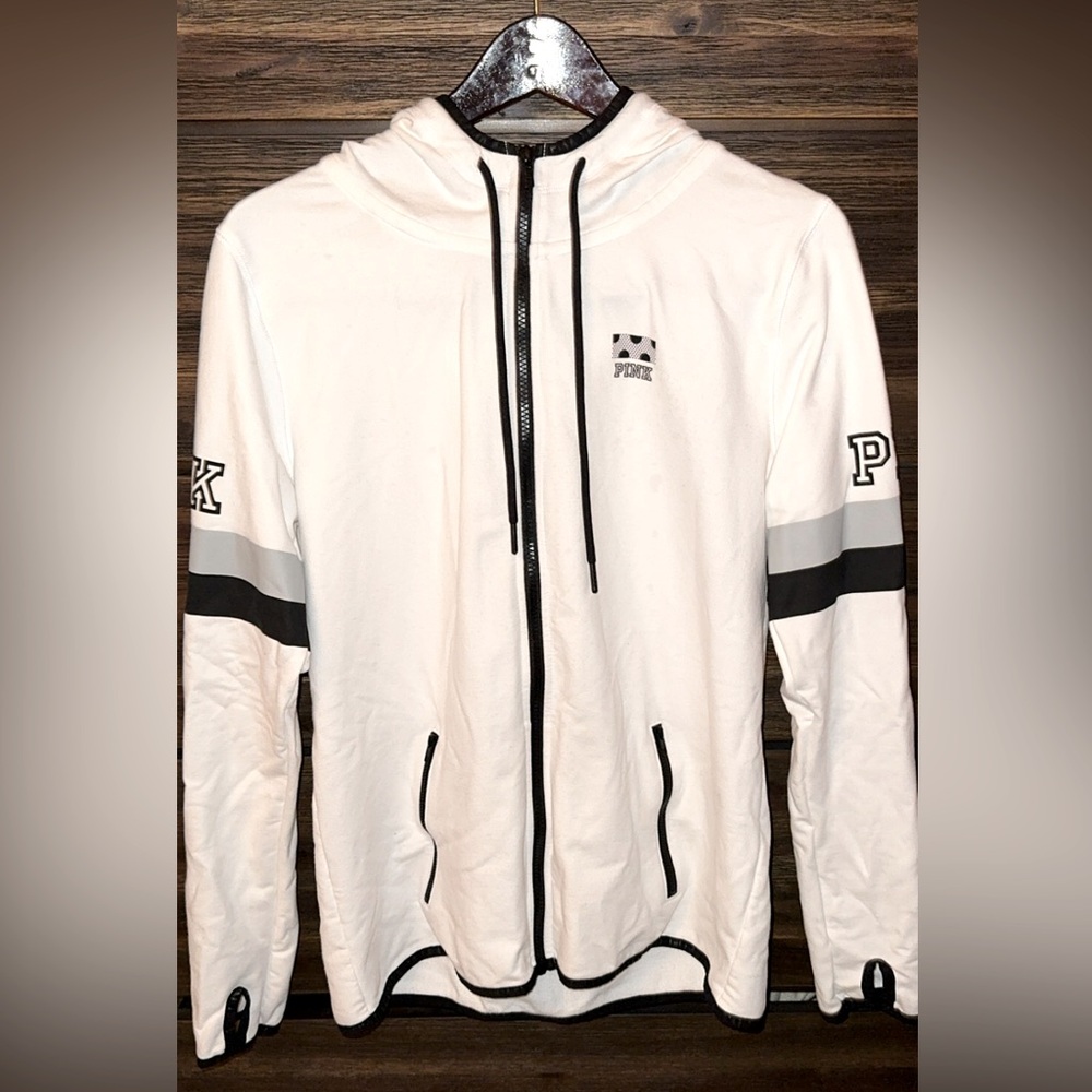White Victoria’s Secret Pink thin zip up sweatshirt—Women’s Large